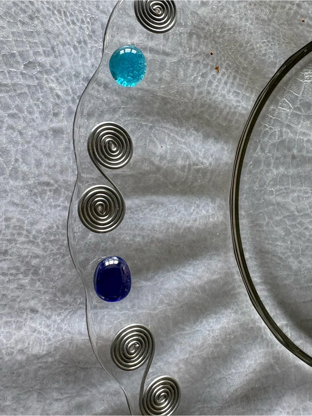 Vintage Dary Rees Clear Glass Decorative Charger with Colorful Accents